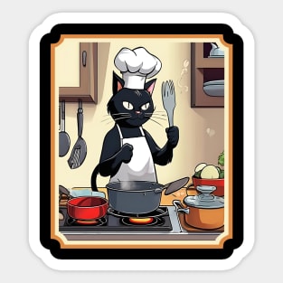 Black cat cooking Sticker